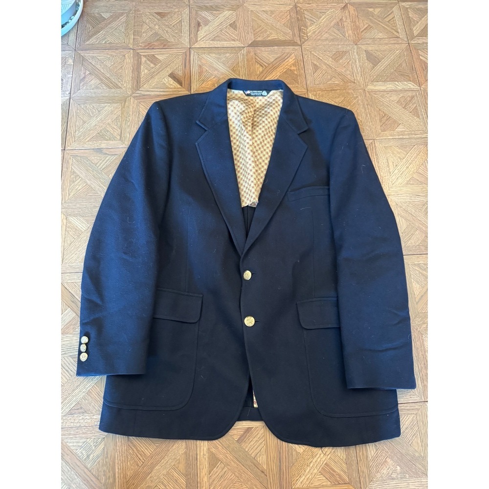 Vintage John Alexander LS Ayres Navy Wool Blazer Gold Buttons USA Mens 42R 14